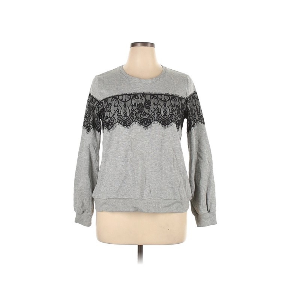 Apt 9 Gray Sweatshirt with black lace‎ detail